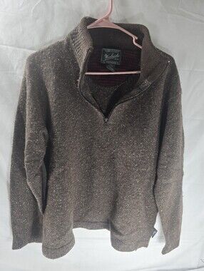 Woolrich Mens XL Brown Nep Wool Blend Quarter Zip Sweater Pullover Outdoor